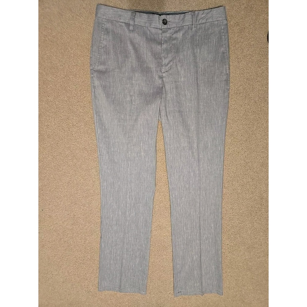 Fairlane Mens Slim Linen Blend Straight Flat Front Pants 33x32 Gray Beach Office